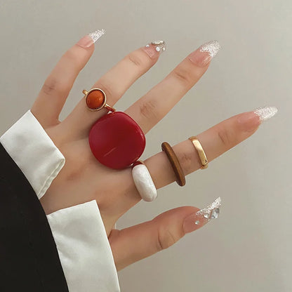 Retro Resin &amp; Enamel Rings Set for Women