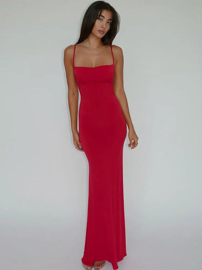 Cryptographic Draped Backless Slip Maxi Dress