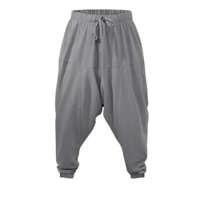 Harem Pants for Men Cotton Linen Drop Crotch Cozy Streetwear Loose Fit Breathable Lightweight Long Pants Male Joggers