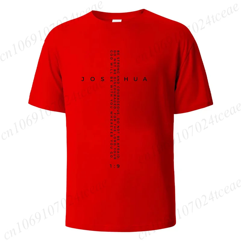 Be Strong and Courageous Bible Verse Tee, Minimalist Cross Christian Shirt T-Shirts, Inspirational Scripture Tops Gift for Faith