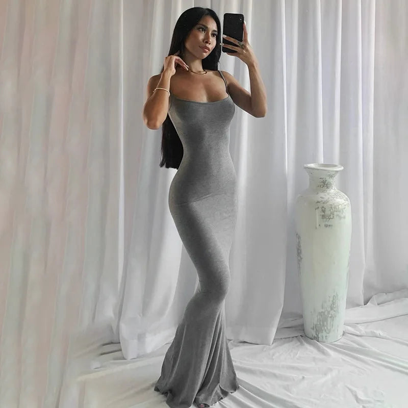 Y2K Sexy Spaghetti Strap Trumpet Maxi Dress