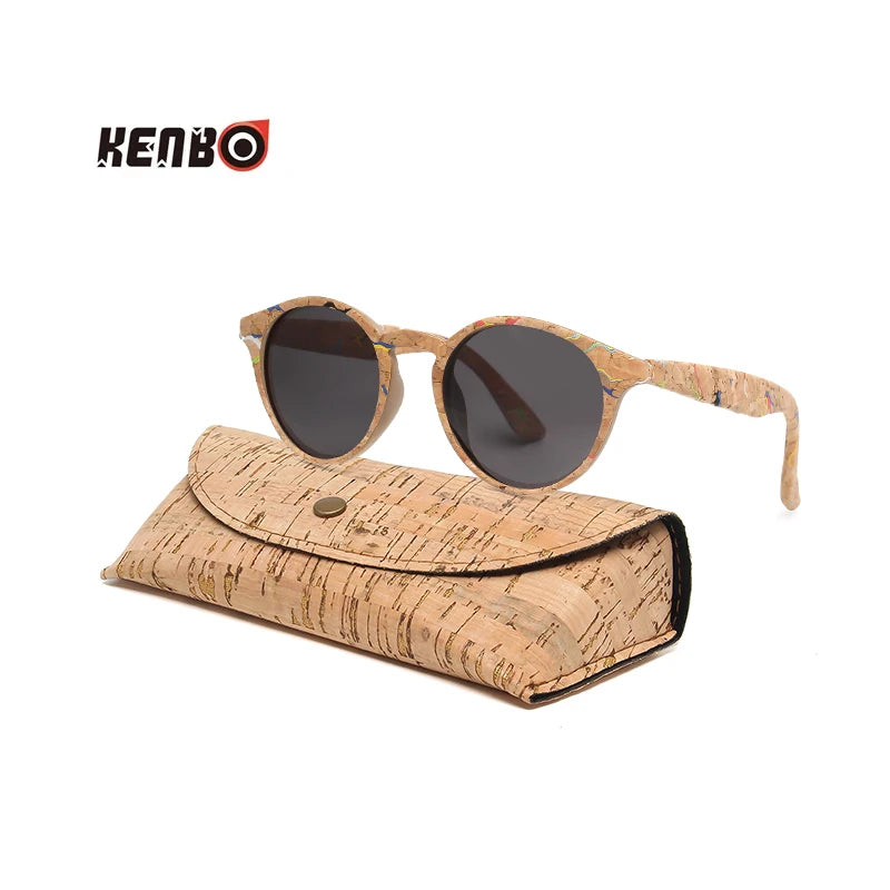 Round Bamboo Grain Polarized Sunglasses with Case – Unisex Wooden Style Shades