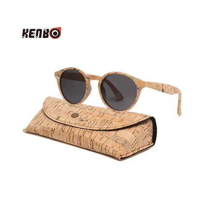 Round Bamboo Grain Polarized Sunglasses with Case – Unisex Wooden Style Shades