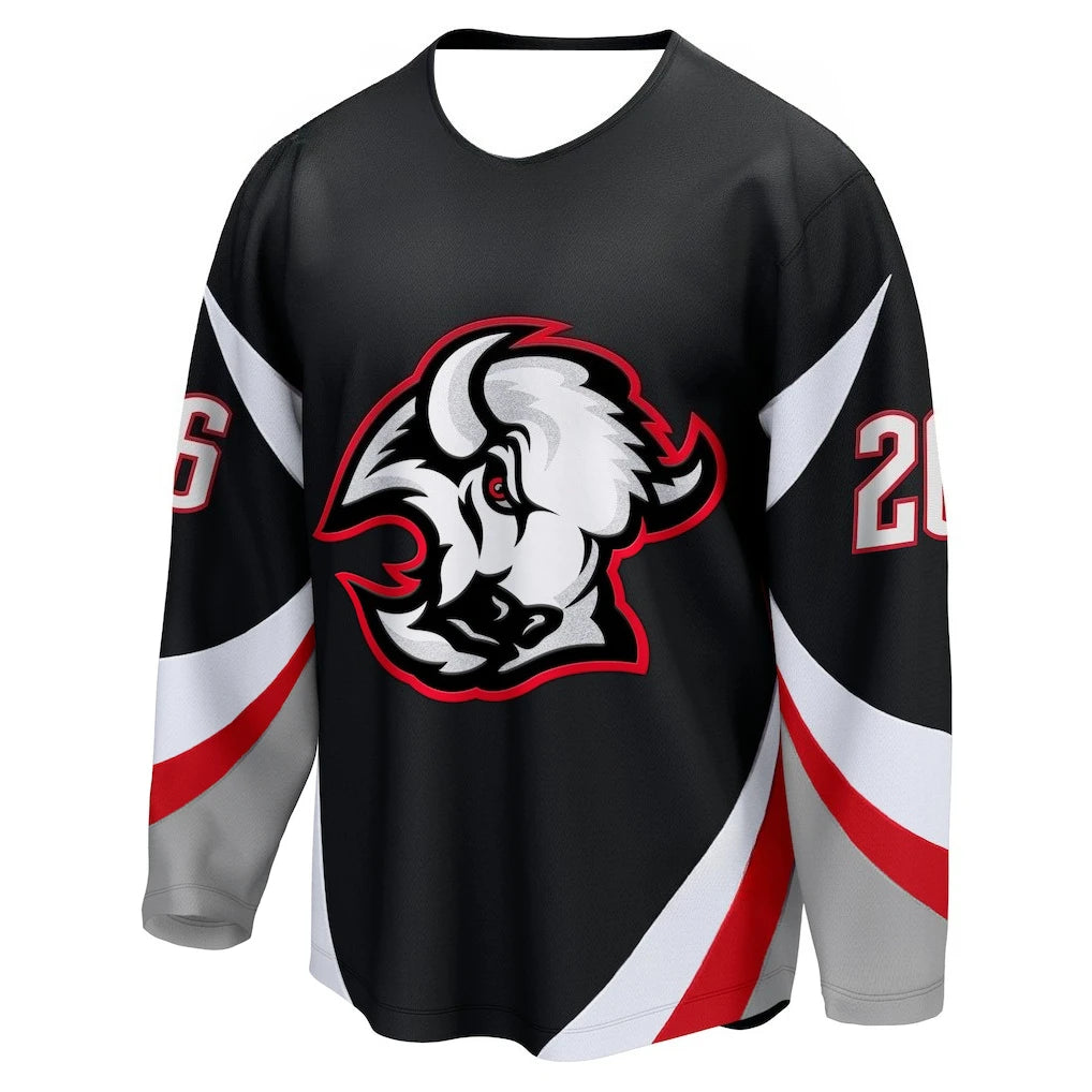 Black Hockey Jersey with Buffalo Logo | 3D HD Print Long-Sleeve Sports T-Shirt