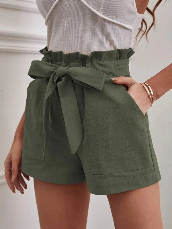 Women’s Summer Linen-Look Casual Shorts | High Waist, Wide Leg, Loose Fit