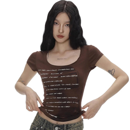 Retro Skinny Fit Letter Print T-Shirt for Women