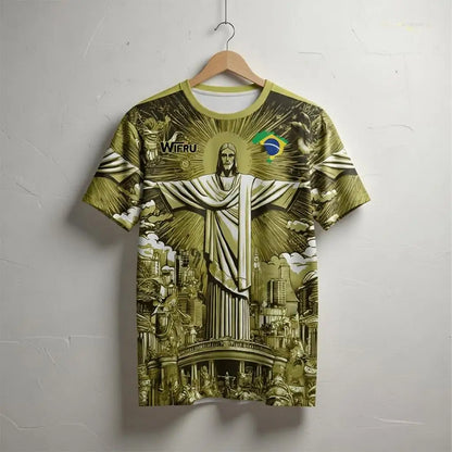 Brazil Jesus Print Soccer Jersey| Breathable Quick-Dry Football Training T-Shirt