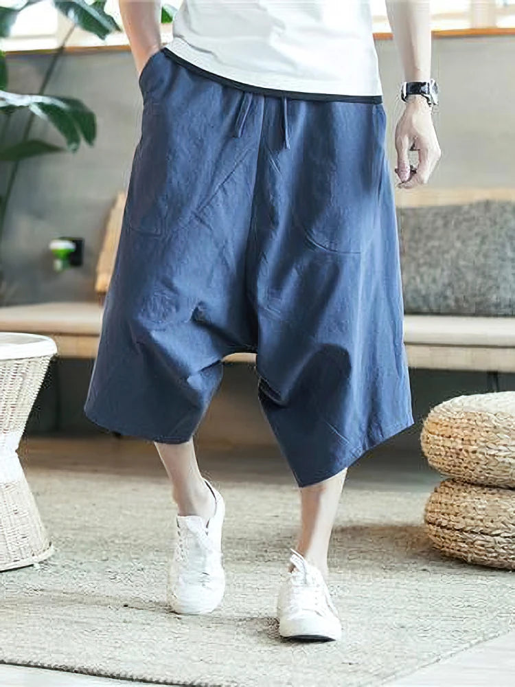 Men’s Cotton Linen Wide-Leg Shorts | Japanese Casual Summer Wear