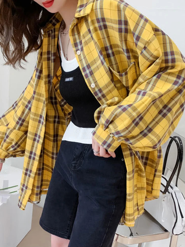 JMPRS Women’s Oversized Plaid Shirt