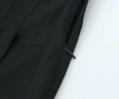 Vintage High-Waist Straight Trousers with Belt | Knee-Length Wide Leg Pants