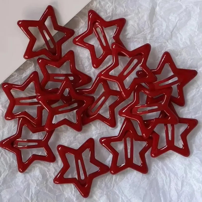 10-Piece Red Star &amp; Waterdrop Hair Clip Set for Women &amp; Girls