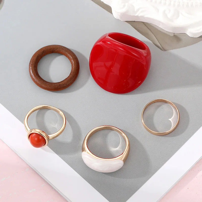 Retro Resin &amp; Enamel Rings Set for Women