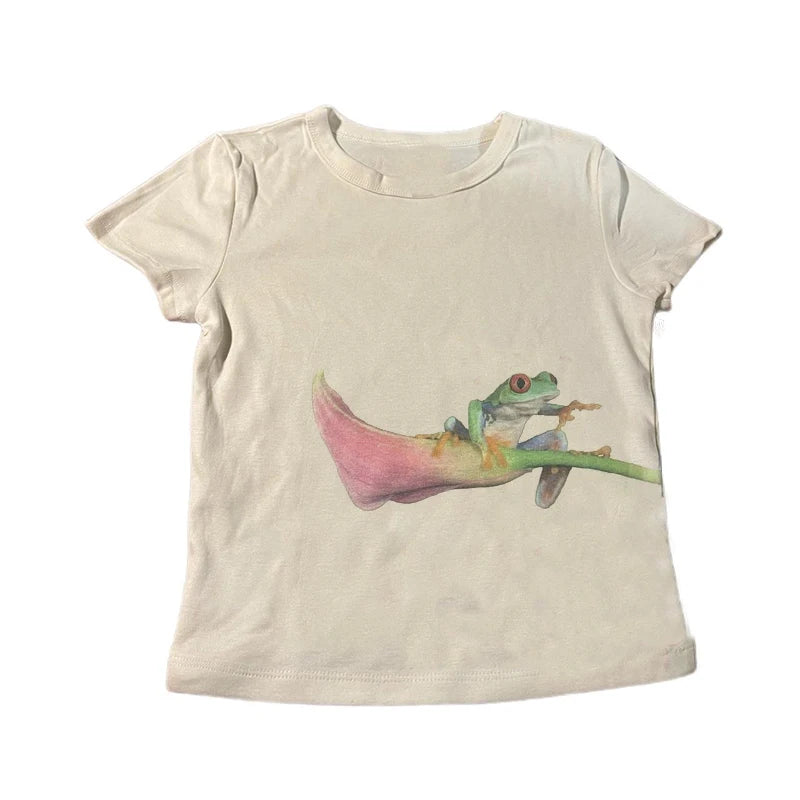 Vintage Y2K Baby Tee – Graphic Print Crop Top