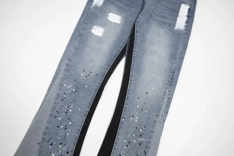 Retro Letter-Spliced Denim Trousers
