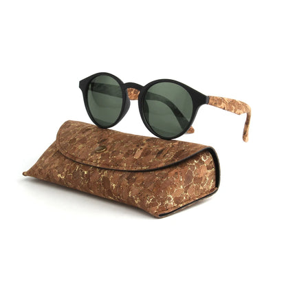 Round Bamboo Grain Polarized Sunglasses with Case – Unisex Wooden Style Shades