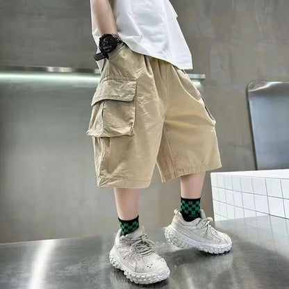 New Summer Teenage Short Boys Pants 3-14 Years Old Big Pocket Trousers For Kids Children Birthday Present