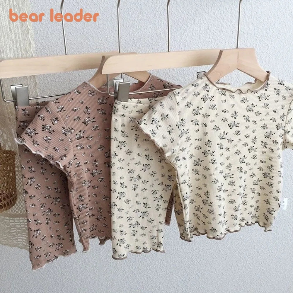 Girls’ Summer 2-Piece Floral Print T-Shirt &amp; Pants Set