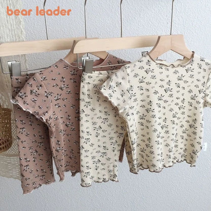 Girls’ Summer 2-Piece Floral Print T-Shirt &amp; Pants Set