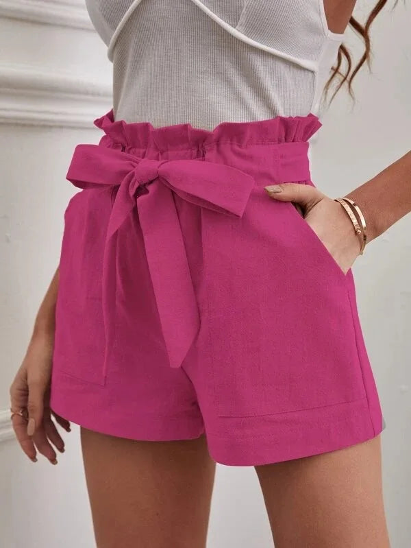 Women’s Summer Linen-Look Casual Shorts | High Waist, Wide Leg, Loose Fit