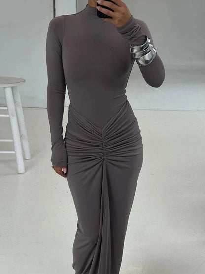 Kliou Shirring Classic Maxi Dress