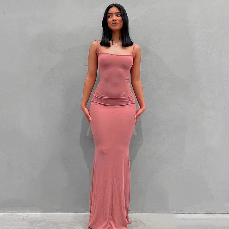 Y2K Sexy Spaghetti Strap Trumpet Maxi Dress