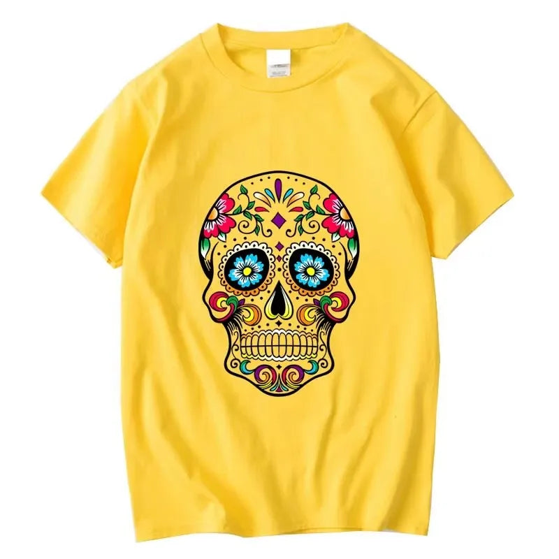 Men’s Skull Print Street Style T-Shirt | 100% Cotton, Loose Fit, Summer Casual Tee