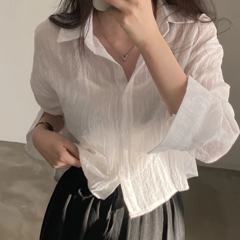 Trendy Anti-UV Pure Color Shirt Blouse
