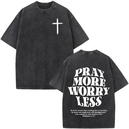 Heart Cross Christian Jesus Faith Over Fear Bible Verse Vintage Washed T-shirts Unisex Fashion Oversized T Shirts Cotton T-shirt