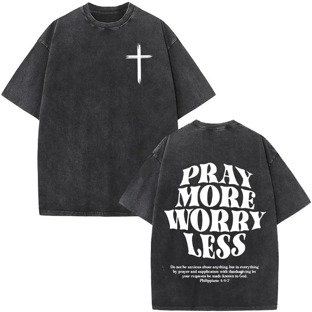 Heart Cross Christian Jesus Faith Over Fear Bible Verse Vintage Washed T-shirts Unisex Fashion Oversized T Shirts Cotton T-shirt