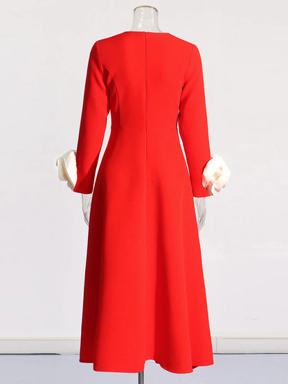 TWOTWINSTYLE Colorblock Patchwork Appliques Elegant Dress