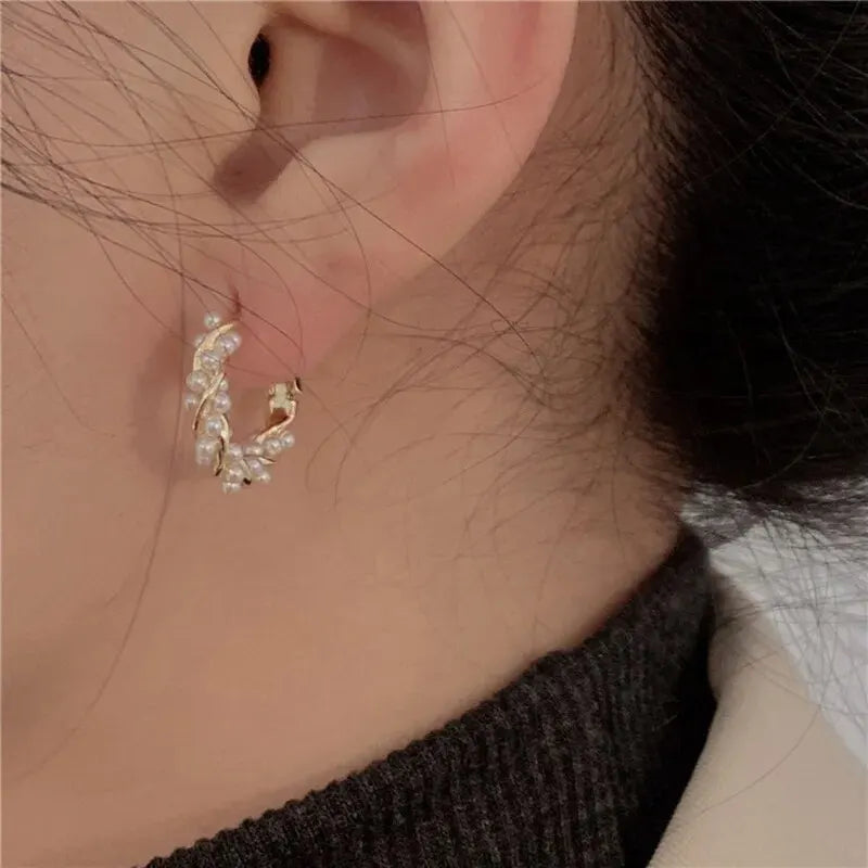 French Imitation Pearl Hoop Earrings