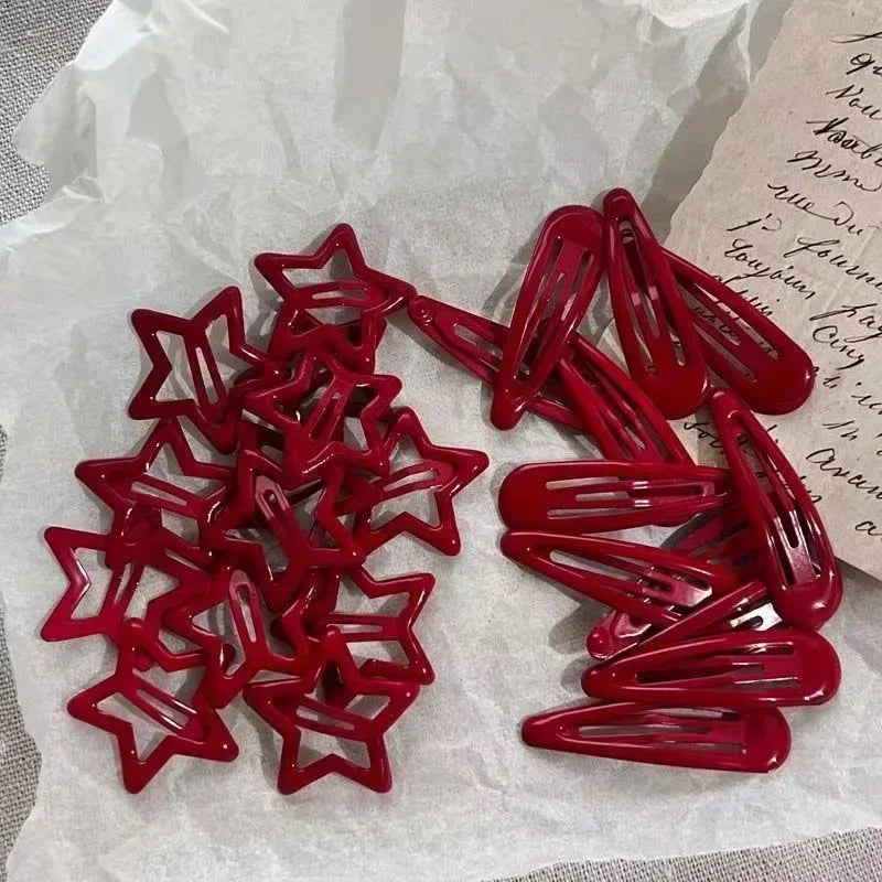 10-Piece Red Star &amp; Waterdrop Hair Clip Set for Women &amp; Girls