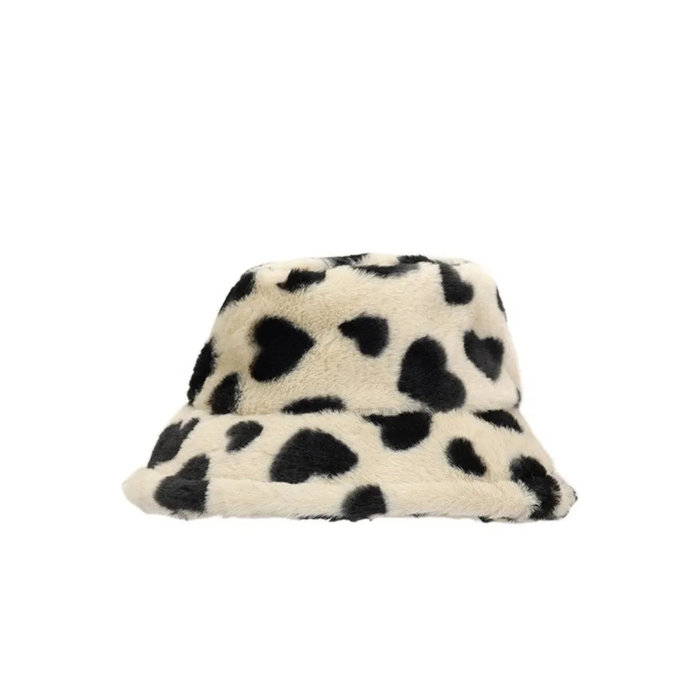 Sweet Faux Fur Fisherman Hat | Fluffy Heart Bucket Hat for Winter &amp; Casual Wear