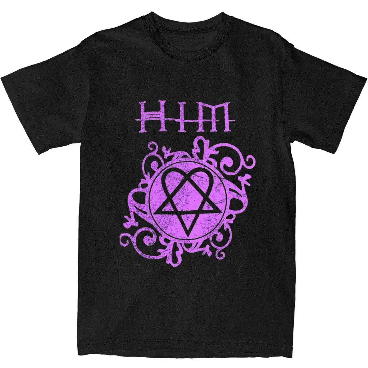 HIM Band Ville Valo Heart-Shaped Pattern T-Shirt | Summer Streetwear