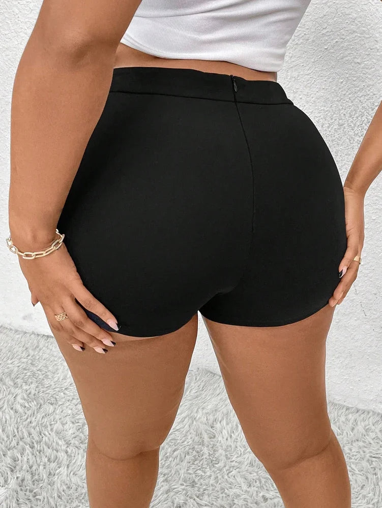 Plus Size High-Waisted Pleated Mini Shorts for Women | Asymmetric Office Style