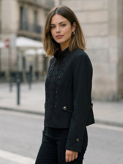 Willshela Women Fashion With Pad Solid Front Zipper Jackets Blazer Vintage Half High Neck Long Sleeves Female Chic Lady Outfits