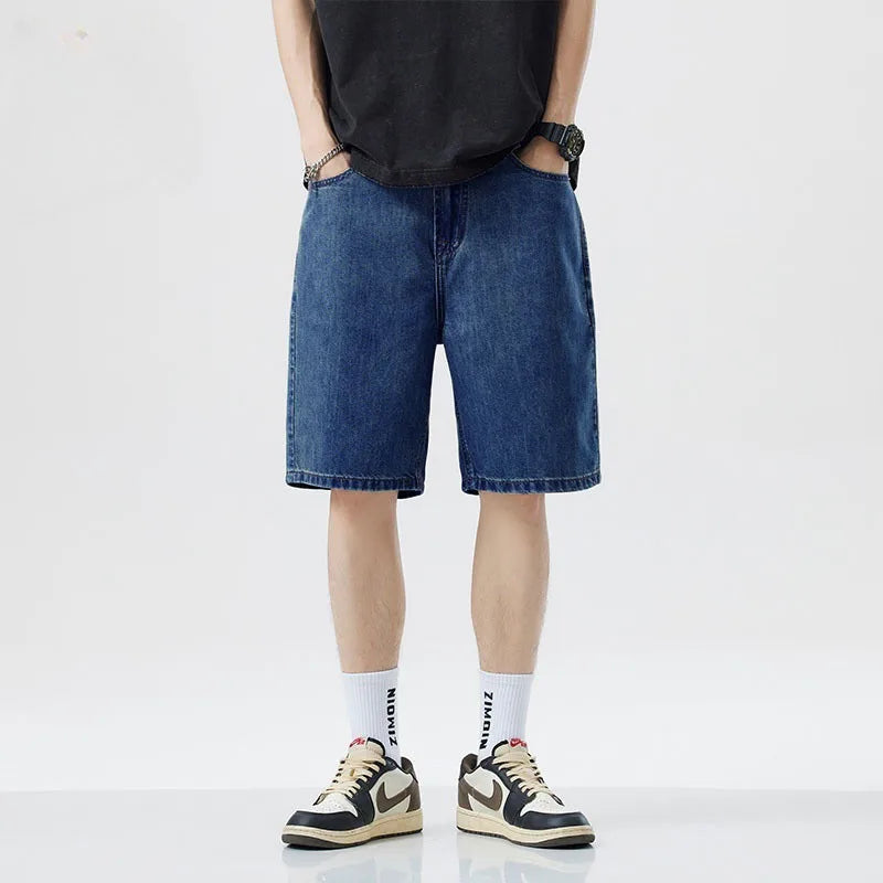 2025 Summer Classic Shorts Jeans Men Denim Pants Straight Stretch Casual Cool Thin Knee Length Blue Fashion Brand Daily Trousers