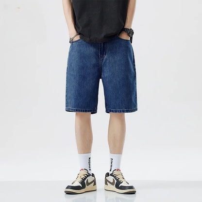 2025 Summer Classic Shorts Jeans Men Denim Pants Straight Stretch Casual Cool Thin Knee Length Blue Fashion Brand Daily Trousers