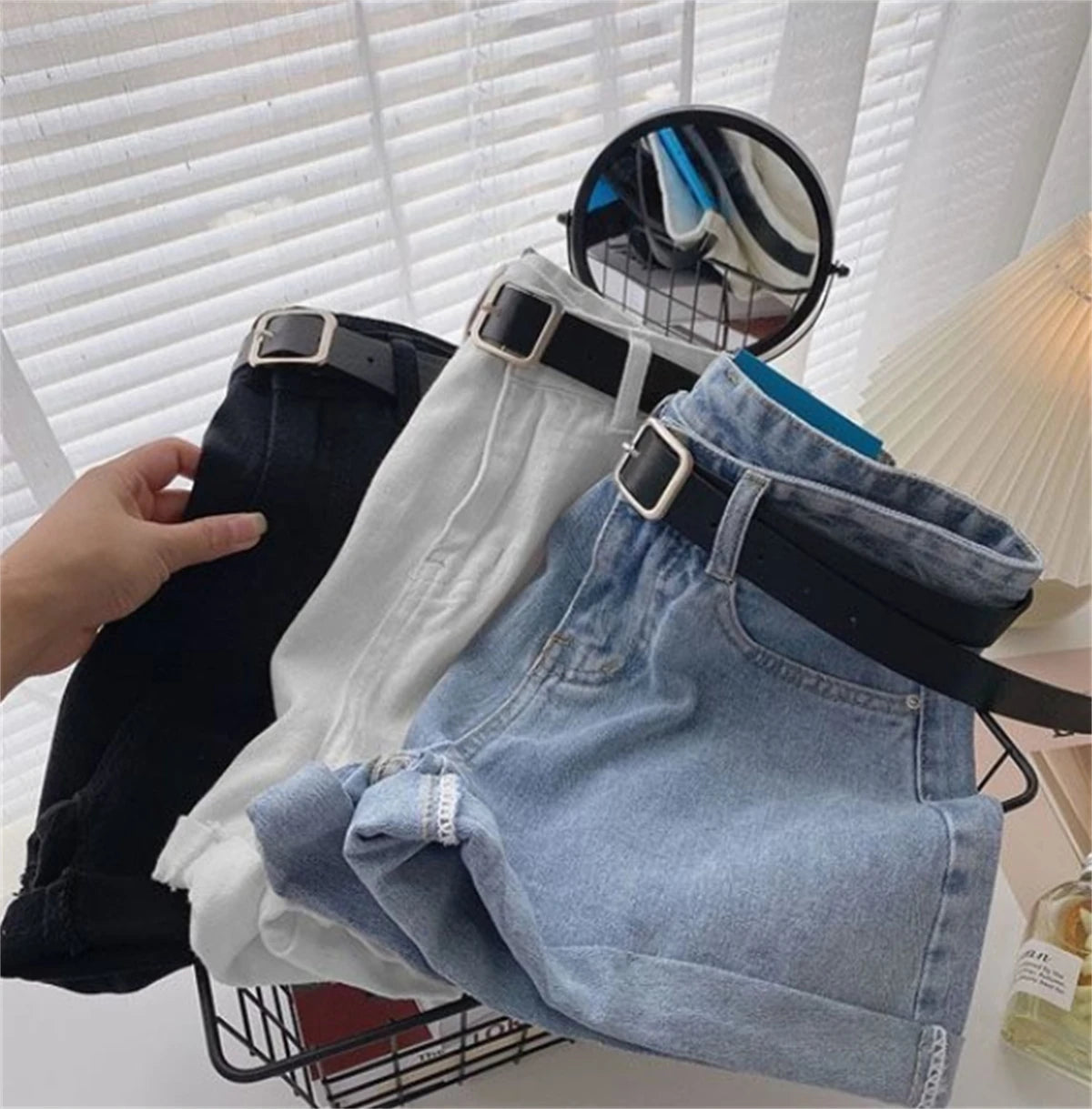 High Waist Wide Leg Short Jeans Women&