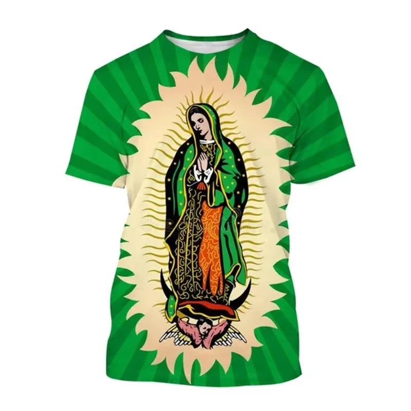 3D Print Guadalupe Virgin Mary Men T-Shirts Women T shirt Short Sleeve Oversized Tee Top Summer Women T-Shirt Kid TShirt Y2k