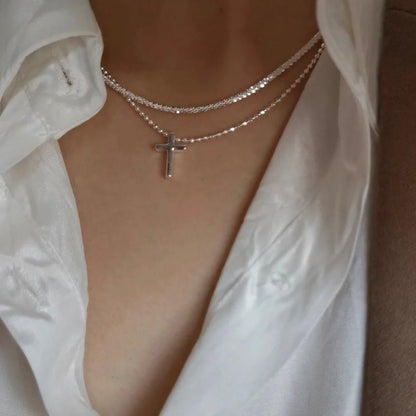 Silver Sparkling Clavicle Chain Necklace