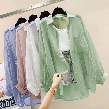 Elegant Summer See-Through Chiffon Sunscreen Blouse