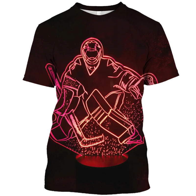 Hockey Stick Pattern 3D Print T-Shirt | Harajuku Loose Fit Casual Short Sleeve Sports Tee