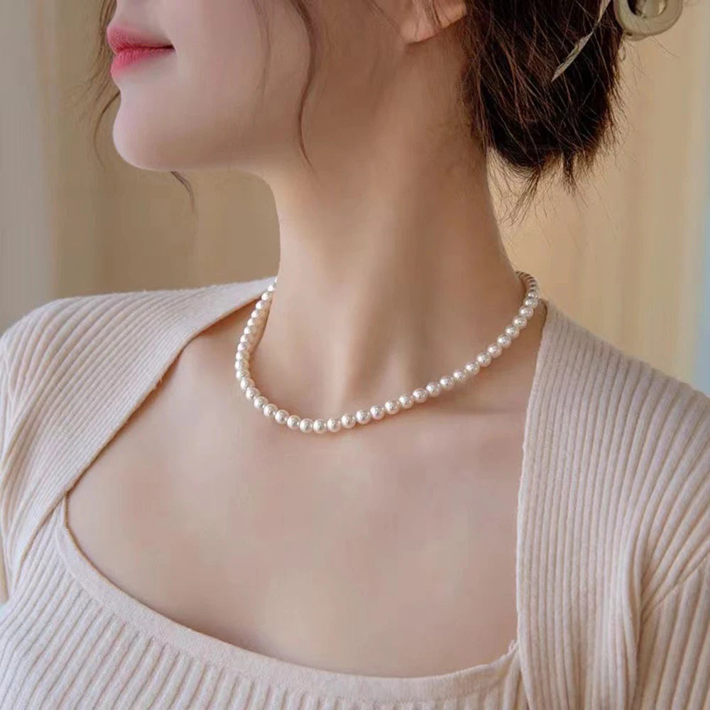 SUMENG Vintage Pearl Chain Choker Necklace