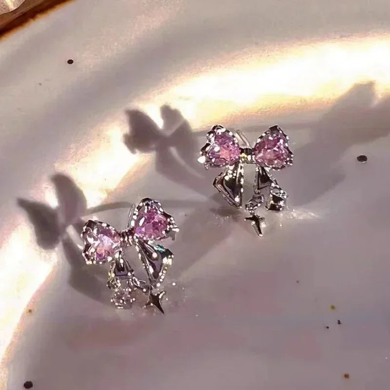 Cute Crystal Bowknot Zircon Stud Earrings for Women