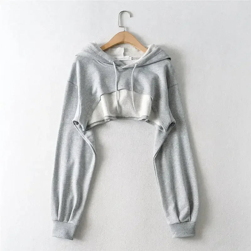 Irregular Crop Hoodie for Women – Ultra Short Long Sleeve Pullover