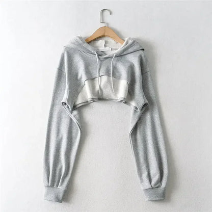Irregular Crop Hoodie for Women – Ultra Short Long Sleeve Pullover