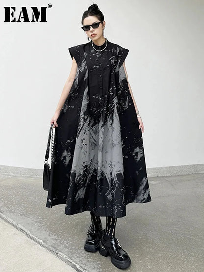 Women’s Black Pattern Printed Midi Shirt Dress