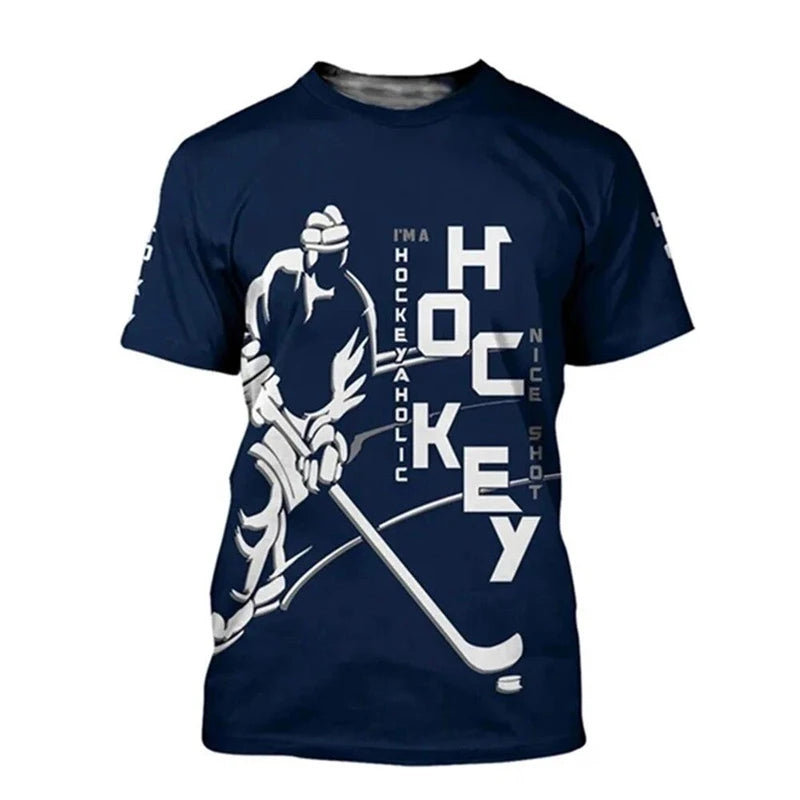 3D Hockey Print Casual T-Shirt | Quick-Dry Loose Fit Crew Neck Summer Tee