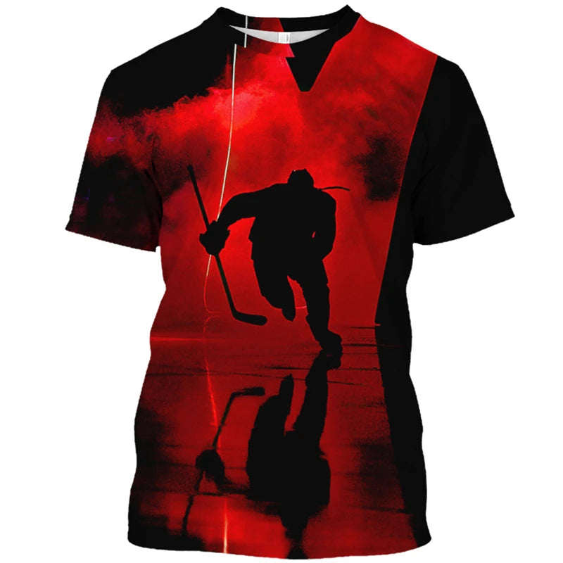 Hockey Stick Pattern 3D Print T-Shirt | Harajuku Loose Fit Casual Short Sleeve Sports Tee